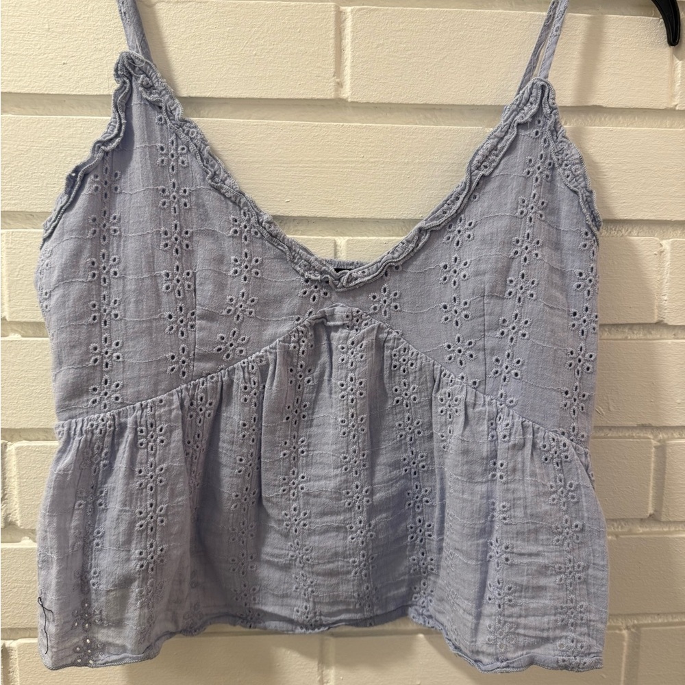 Women's Light Blue Eyelet Top